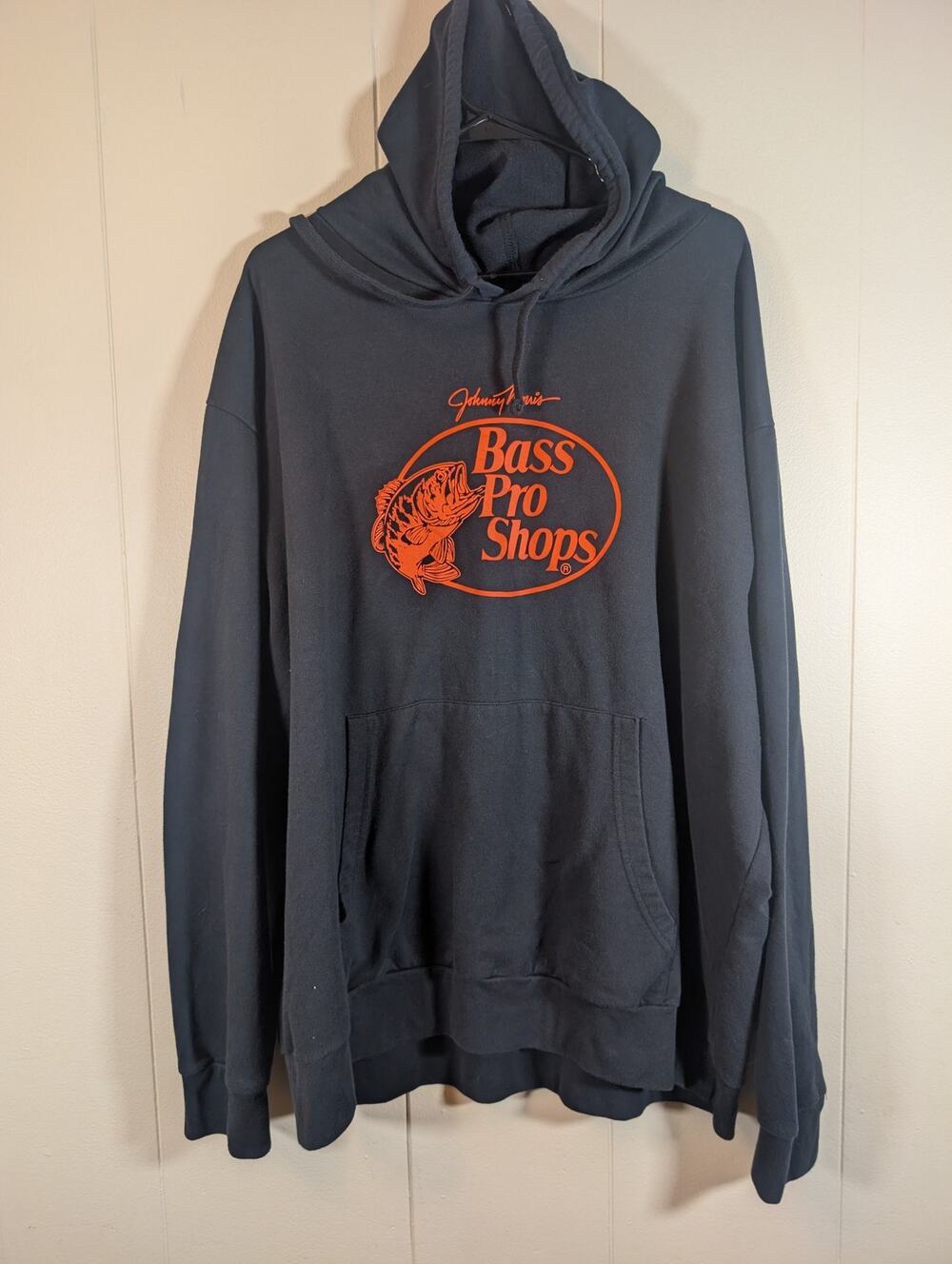 BASS PRO SHOPS Men's 2XL Black Johnny Morris Fishing Logo Pullover Hoodie